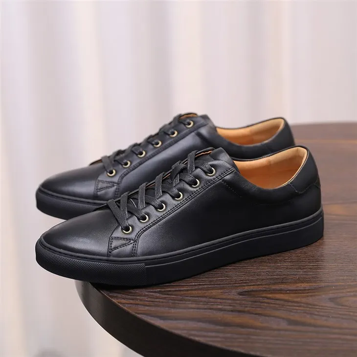 Trendy Black Leather Low Top Sneakers factory
